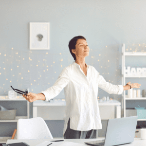 Breathe and digest - a woman takes a breathe and find space within